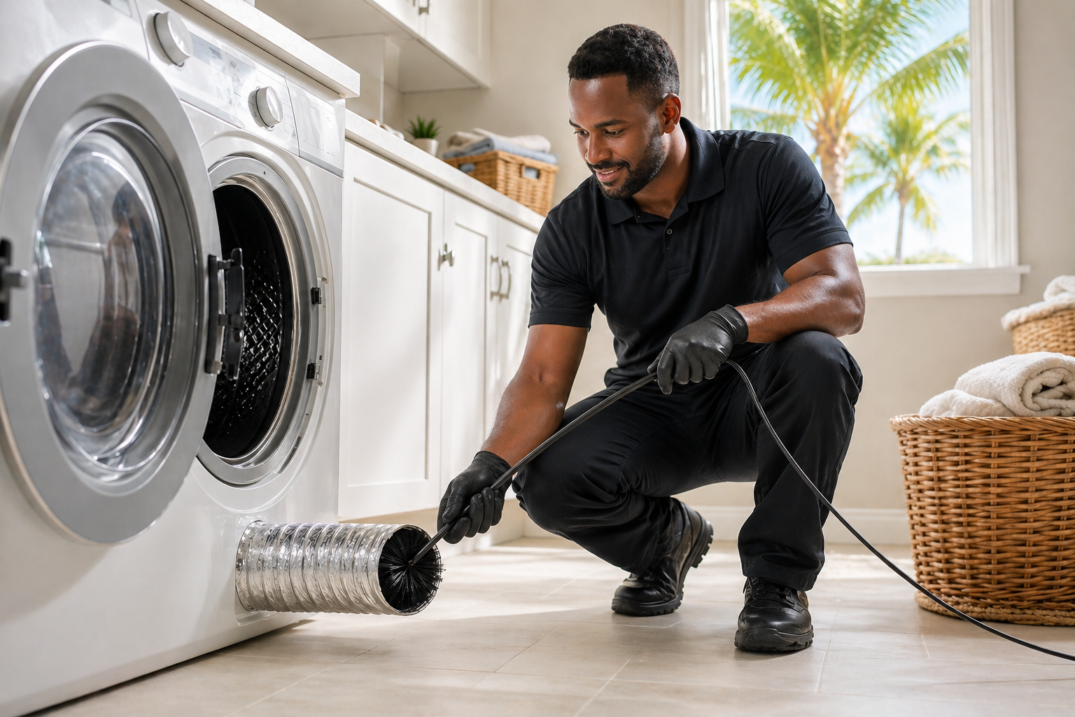 Laundry room repair with tropical view